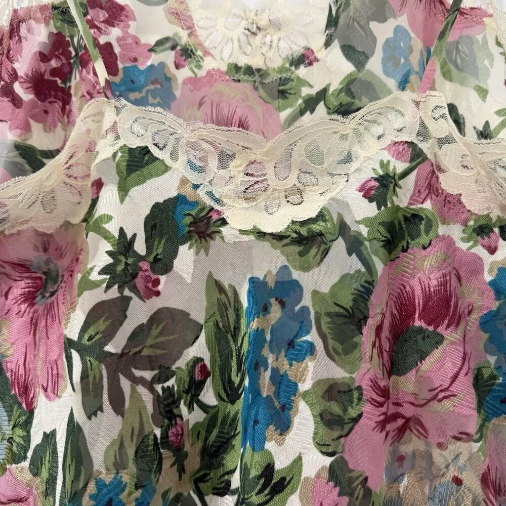 Vintage Victoria's Secret Gold Label S Floral Chiffon Slip Dress Y2K Lace